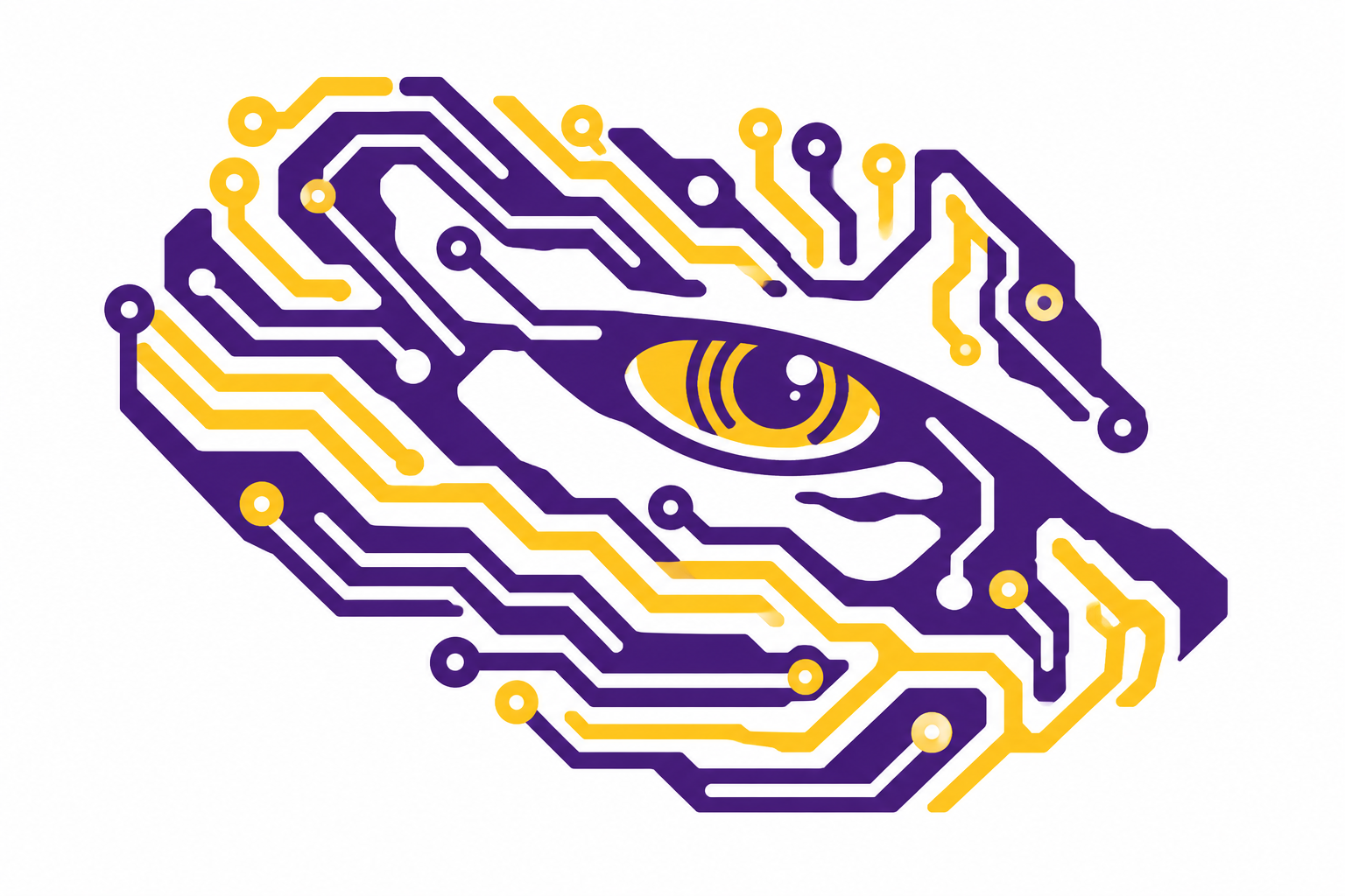 Purple and gold tiger eye formed from electronic circuit paths